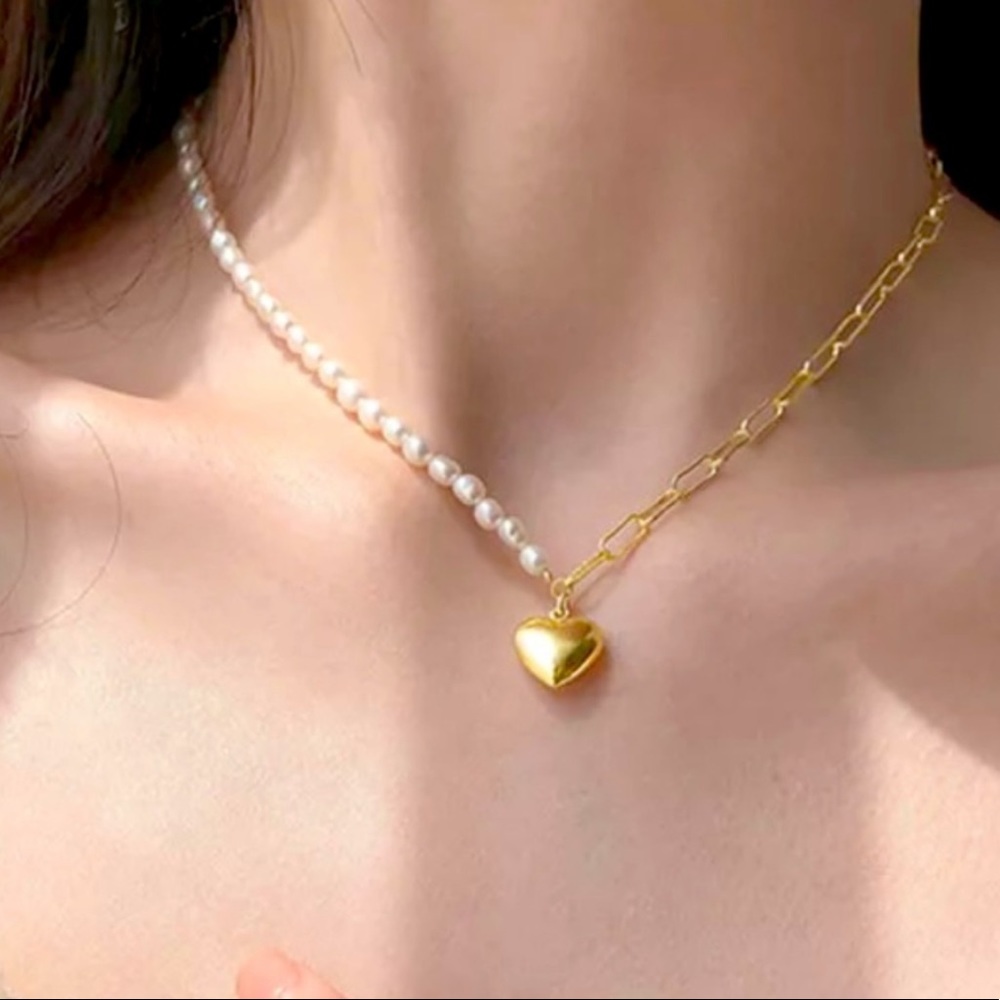 NEW 18K GOLD ELEGANT LOVE PEARL NECKLACE